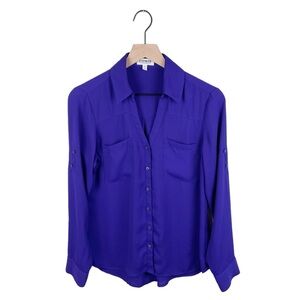 Express The Portofino Shirt Long Sleeve Blouse Royal Purple Women's Size Small